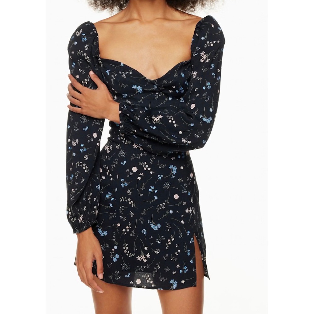New Aritzia Wilfred Mini Dress Y2K Novella Cottagecore Black Blue Floral Size 13